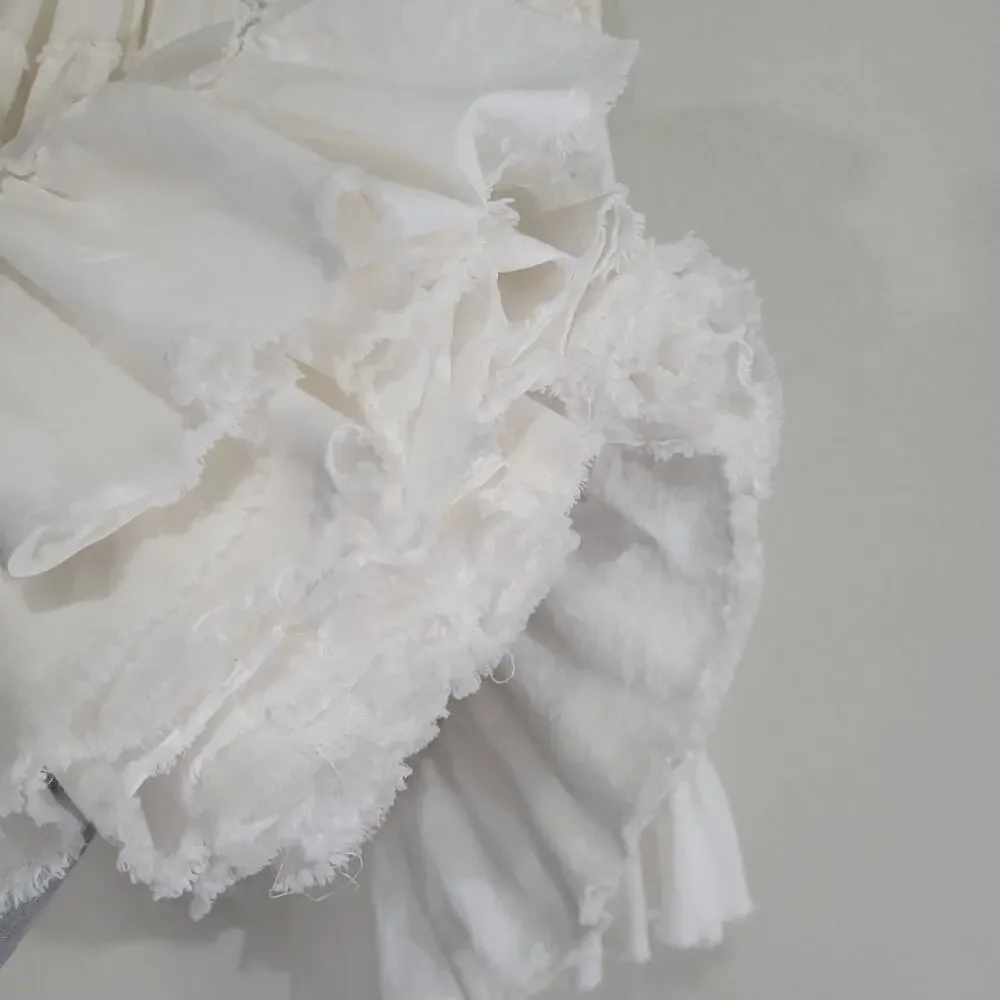 Ing White Tiered Cotton Skirt Size S Ruffle Boho Cottagecore Midi Below Knee - Picture 8 of 12